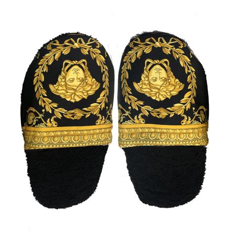 versace black and gold slippers|female Versace slippers.